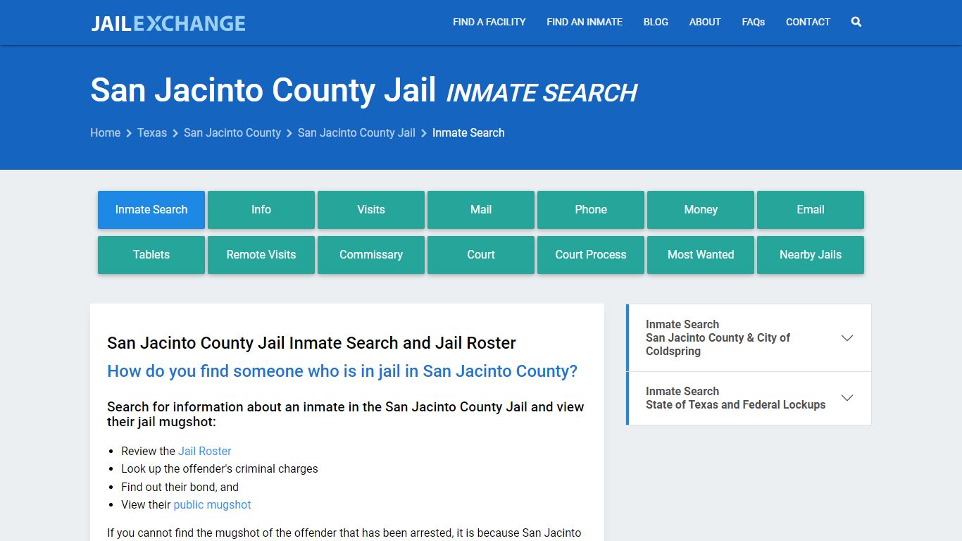 Inmate Search: Roster & Mugshots - San Jacinto County Jail, TX